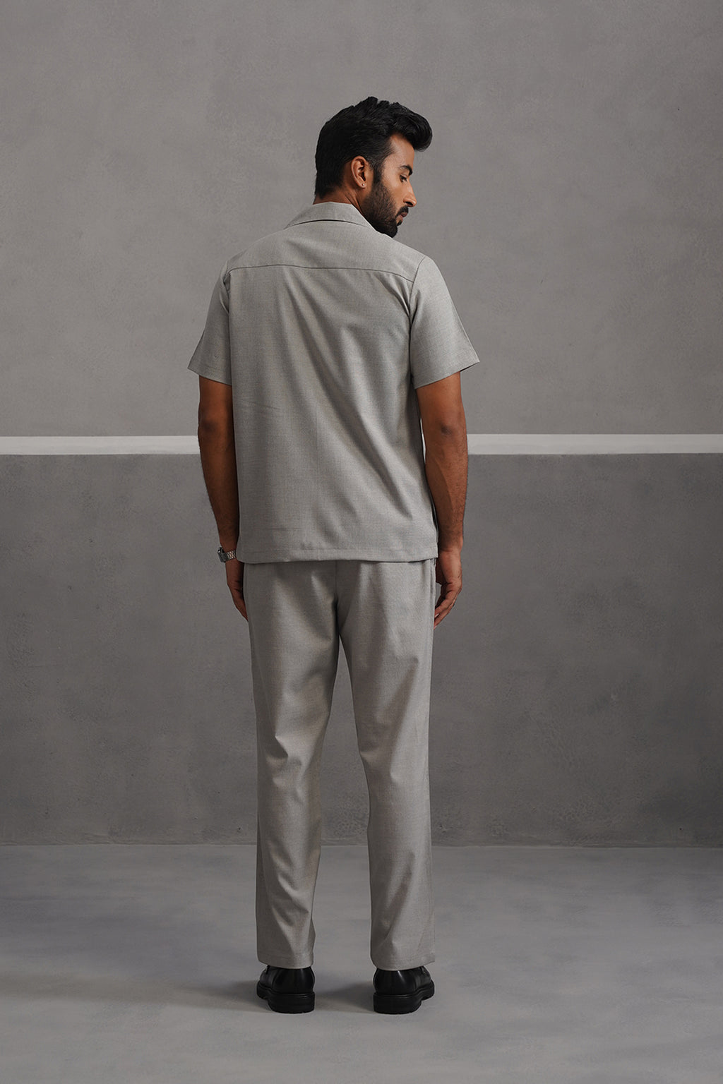 Italian Linen Lycra Double Pocket Coord Set - Grey