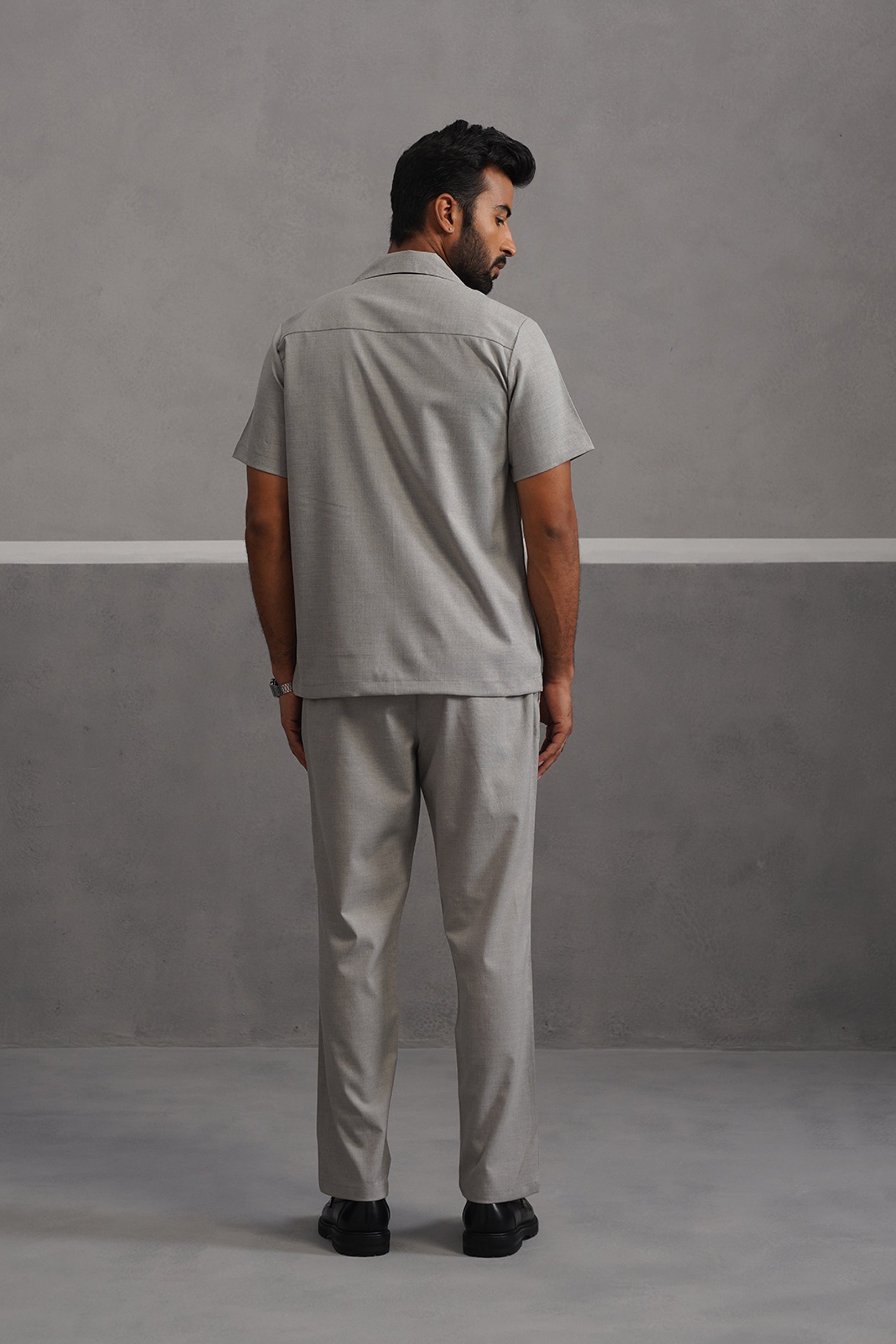 Italian Linen Lycra Double Pocket Coord Set - Grey