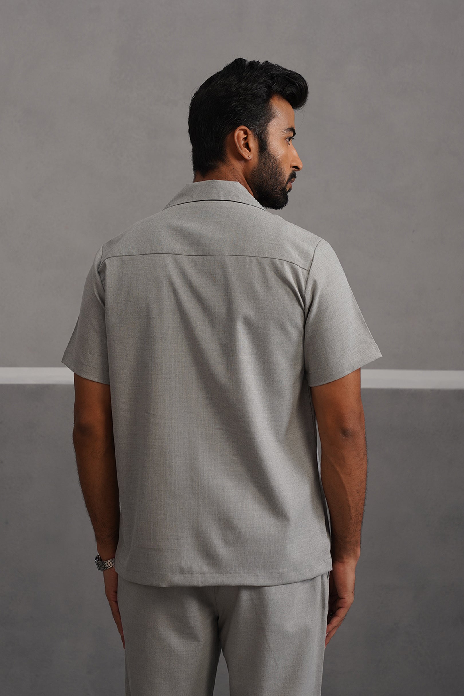 Italian Linen Lycra Double pocket Shirt - Grey