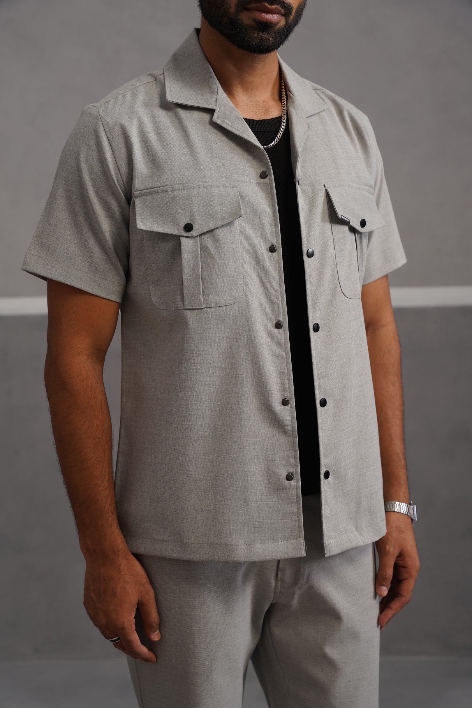 Italian Linen Lycra Double pocket Shirt - Grey