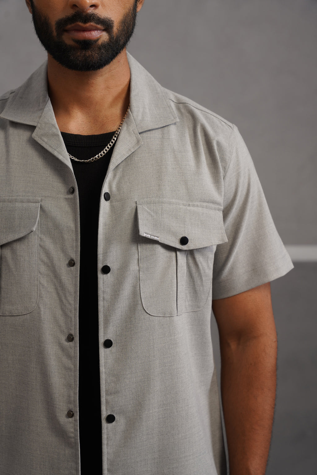 Italian Linen Lycra Double pocket Shirt - Grey