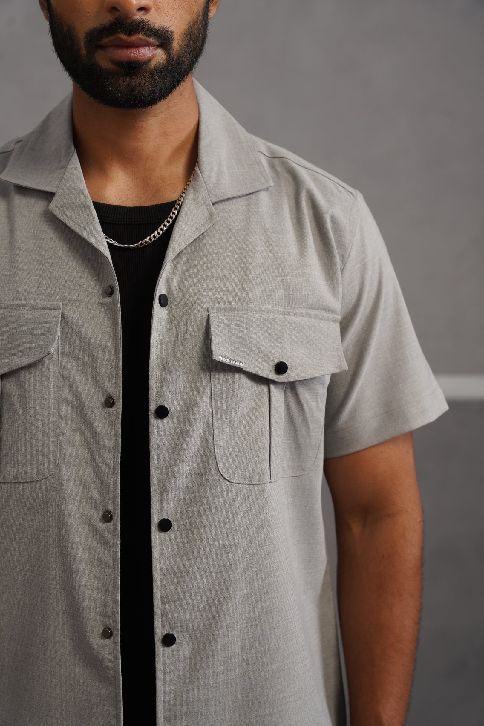 Italian Linen Lycra Double pocket Shirt - Grey