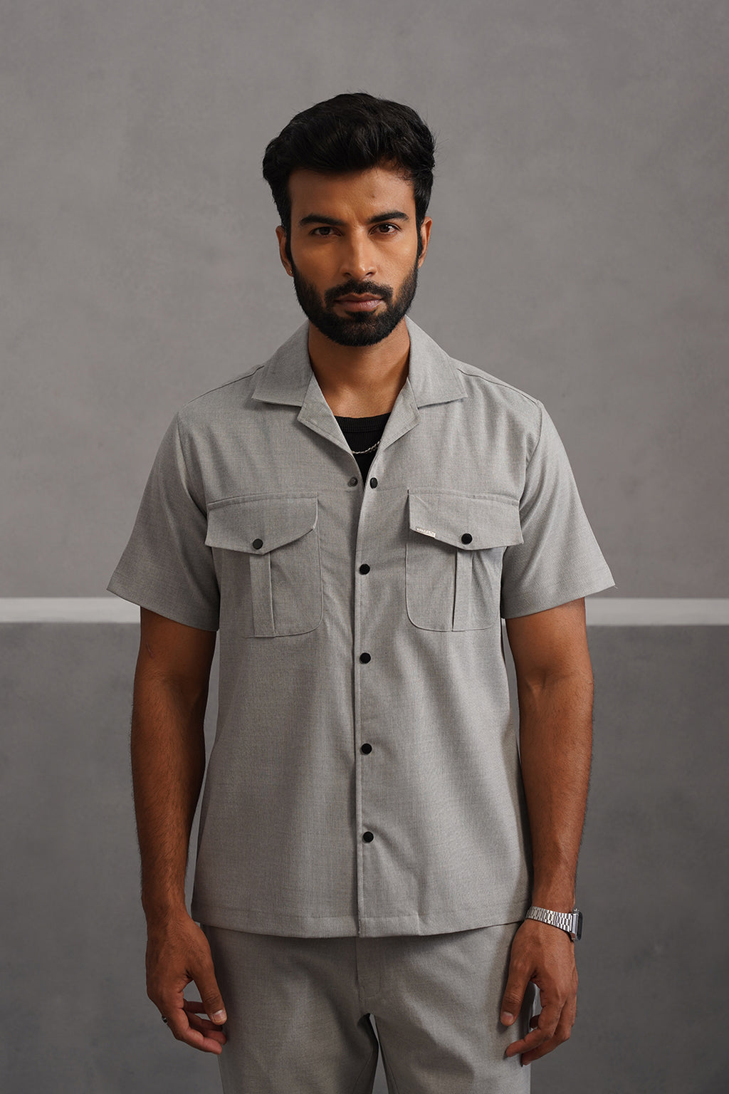 Italian Linen Lycra Double pocket Shirt - Grey