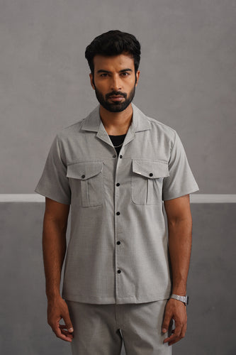 Italian Linen Lycra Double pocket Shirt - Grey