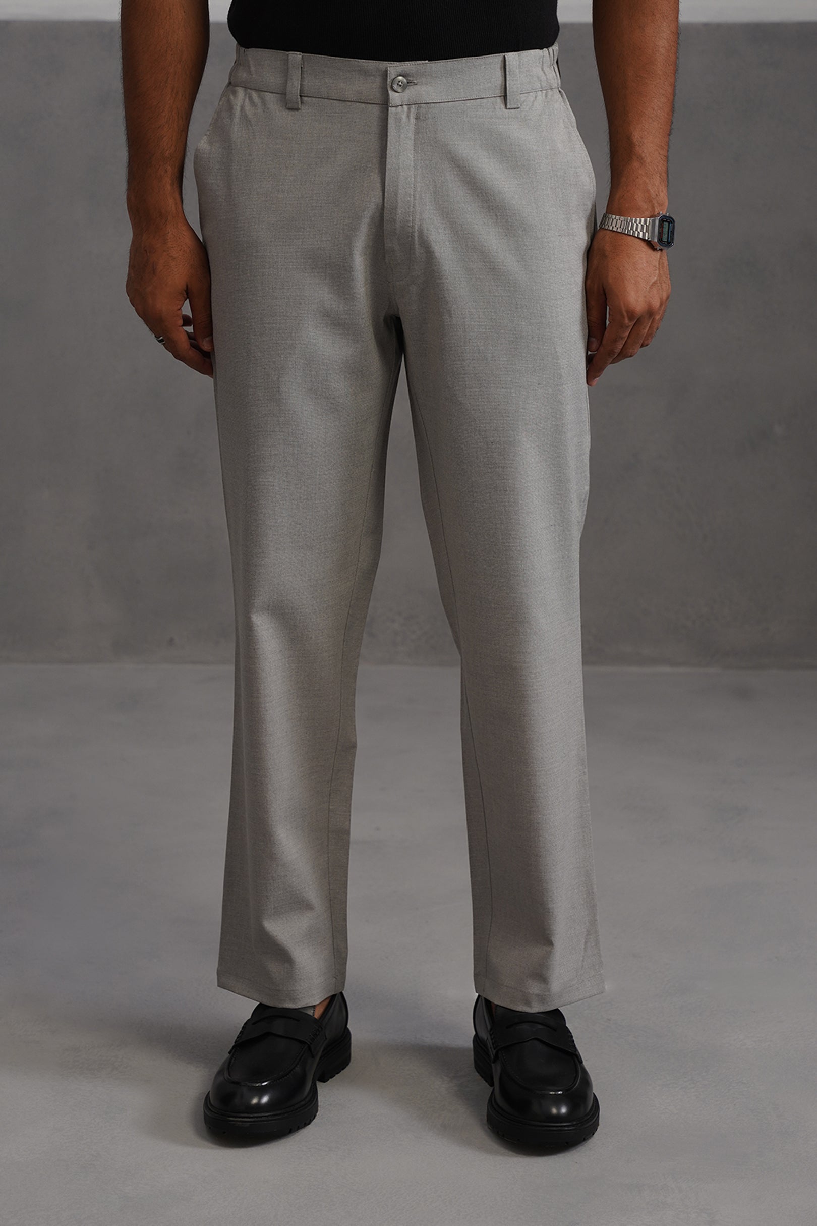 Linen Lycra Tailored Fit Flexi Wasit Trouser - Grey