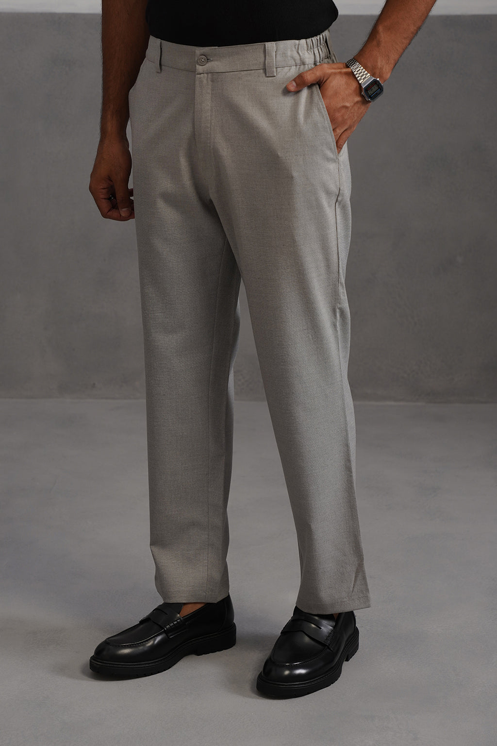 Linen Lycra Tailored Fit Flexi Wasit Trouser - Grey