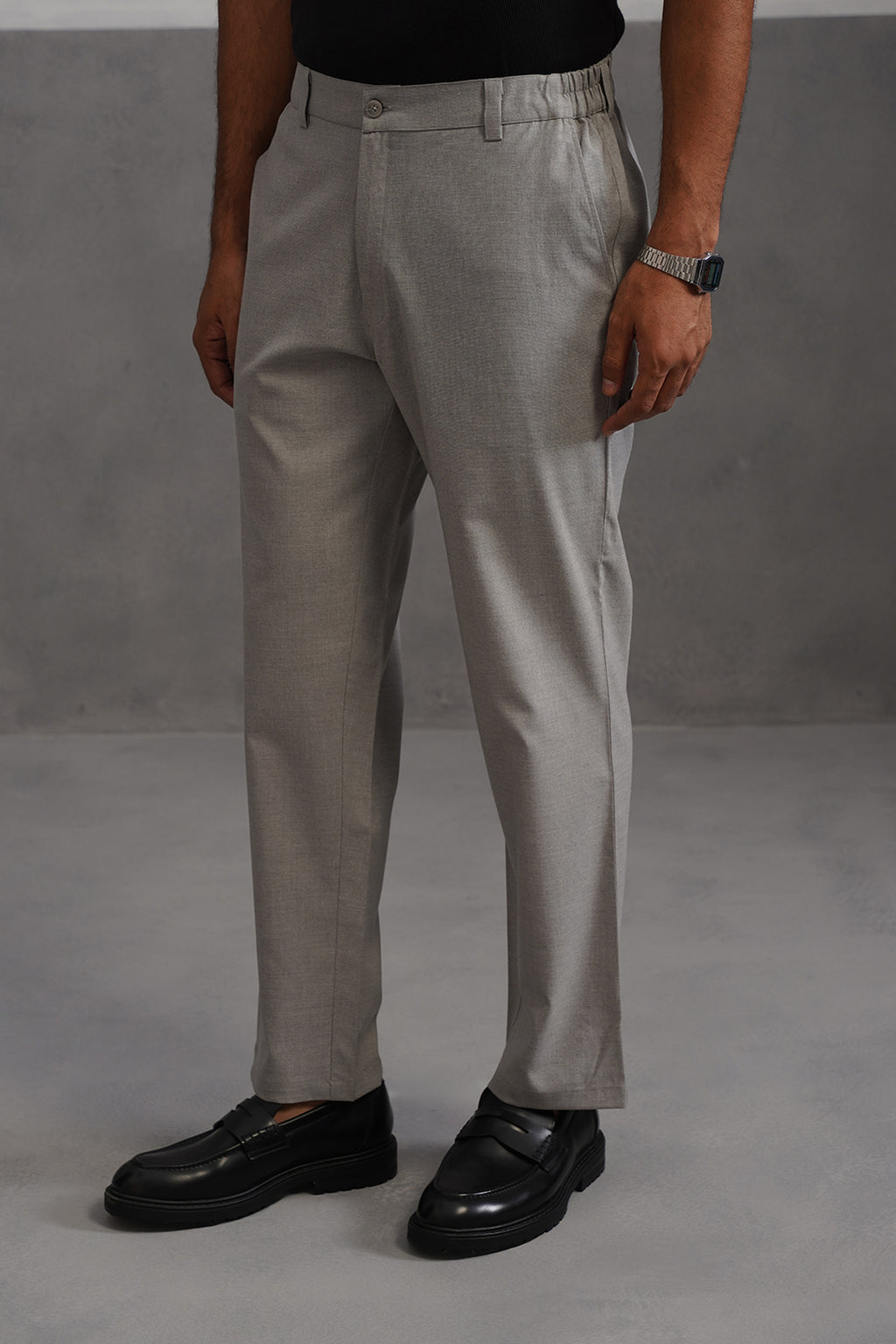 Linen Lycra Tailored Fit Flexi Wasit Trouser - Grey