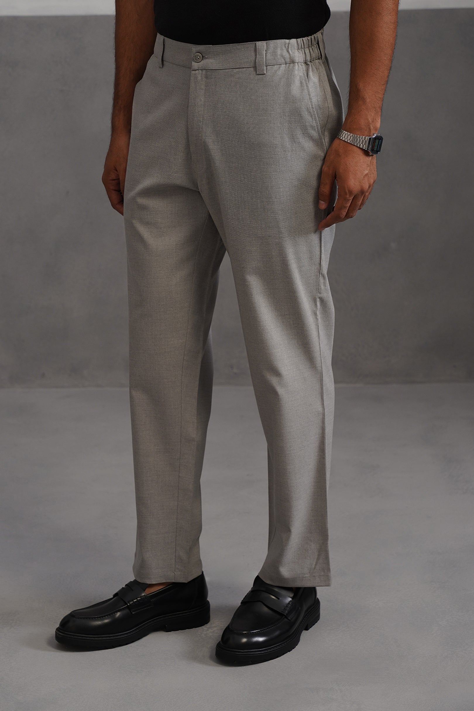 Linen Lycra Tailored Fit Flexi Wasit Trouser - Grey