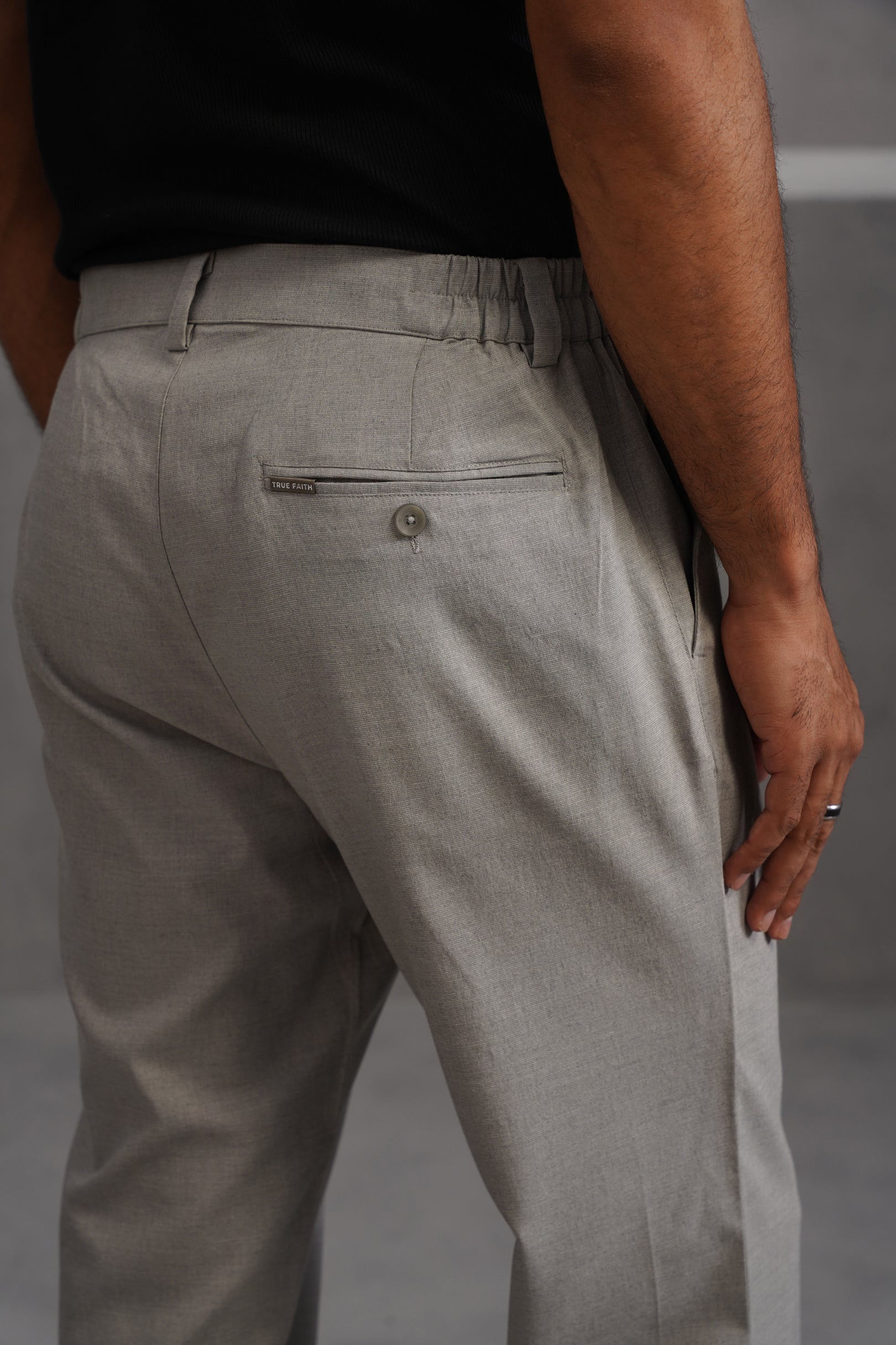 Linen Lycra Tailored Fit Flexi Wasit Trouser - Grey