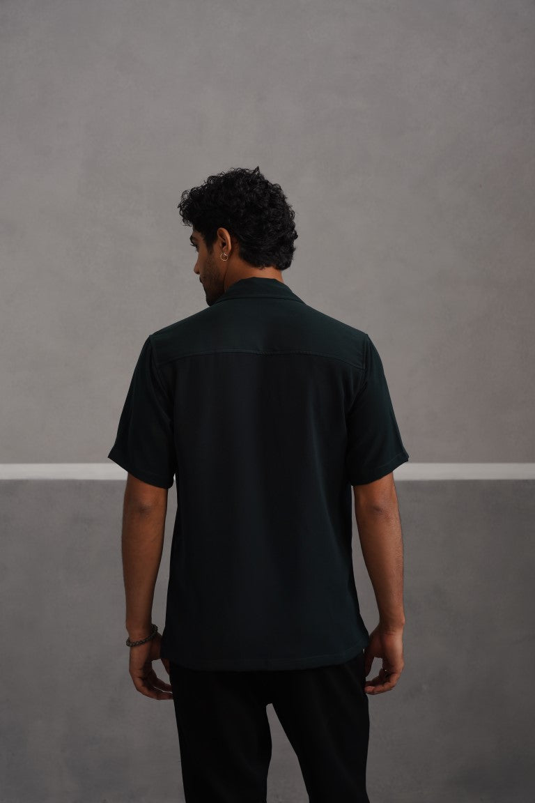 Korean Lycra Luxe Half Sleeve Double Pocket Shirt - Bottle Green