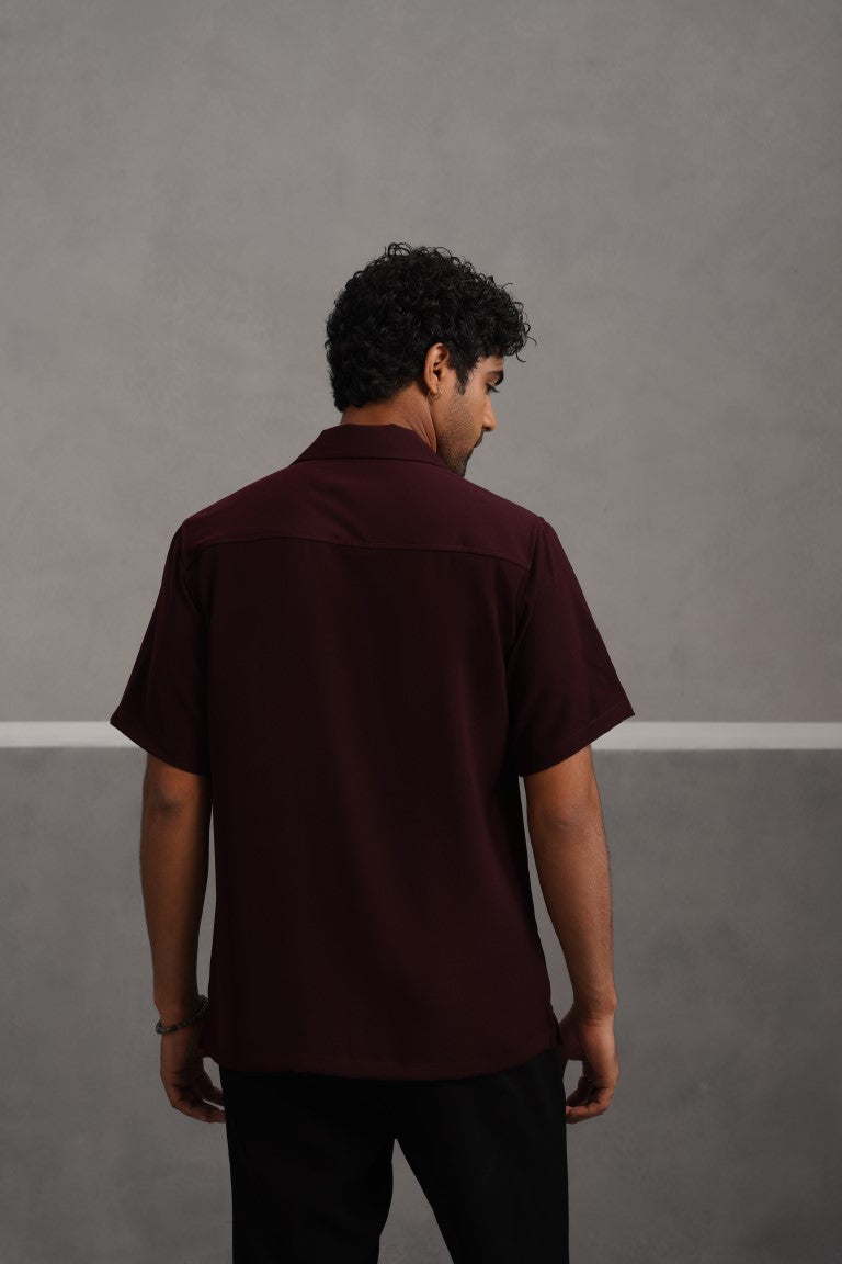 Korean Lycra Luxe Half Sleeve Double Pocket Shirt - Wine