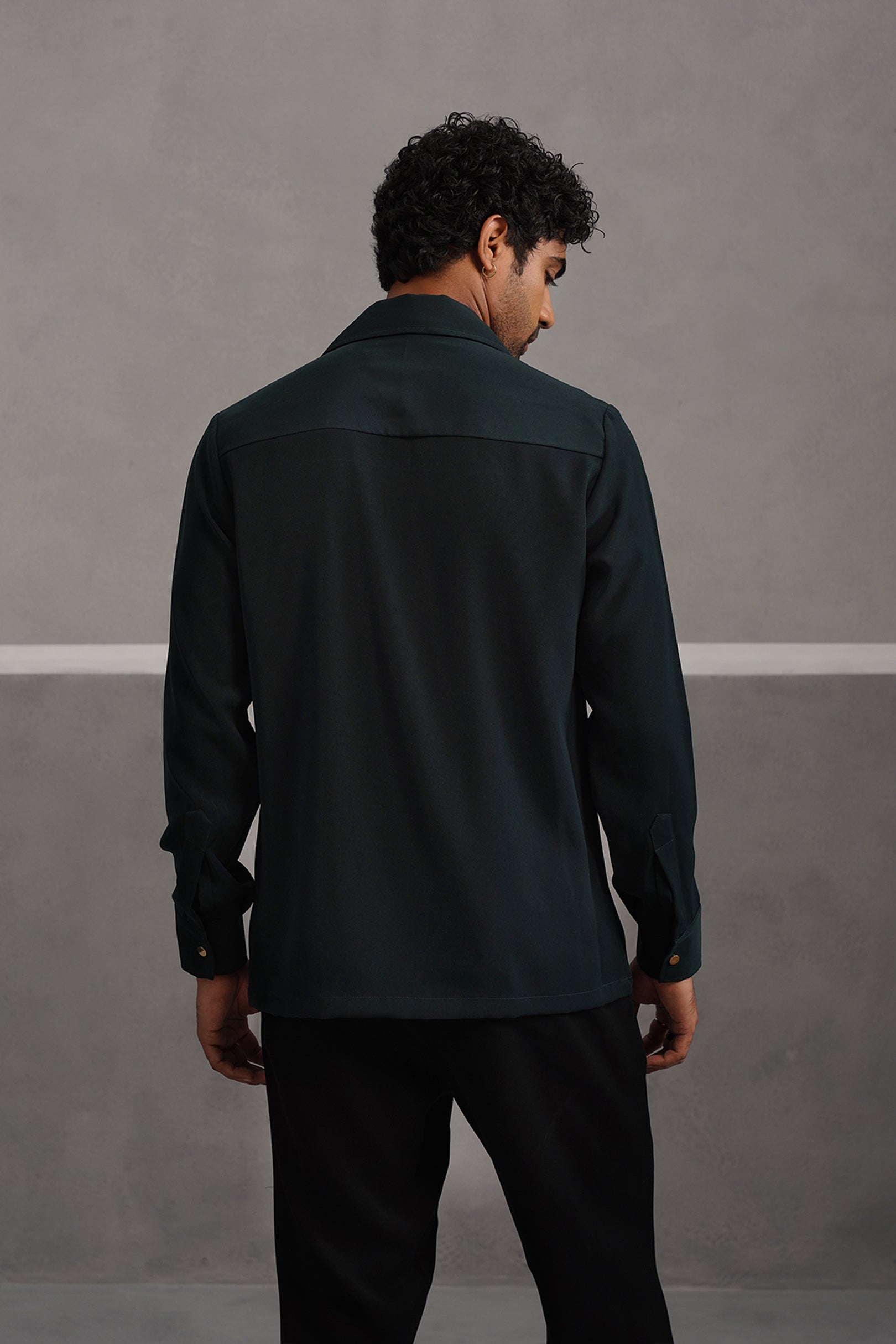 Korean Lycra Elite Full Sleeve Buckle Shirt - Bottle Green