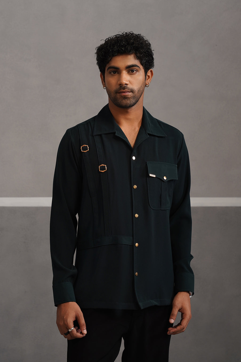 Korean Lycra Elite Full Sleeve Buckle Shirt - Bottle Green