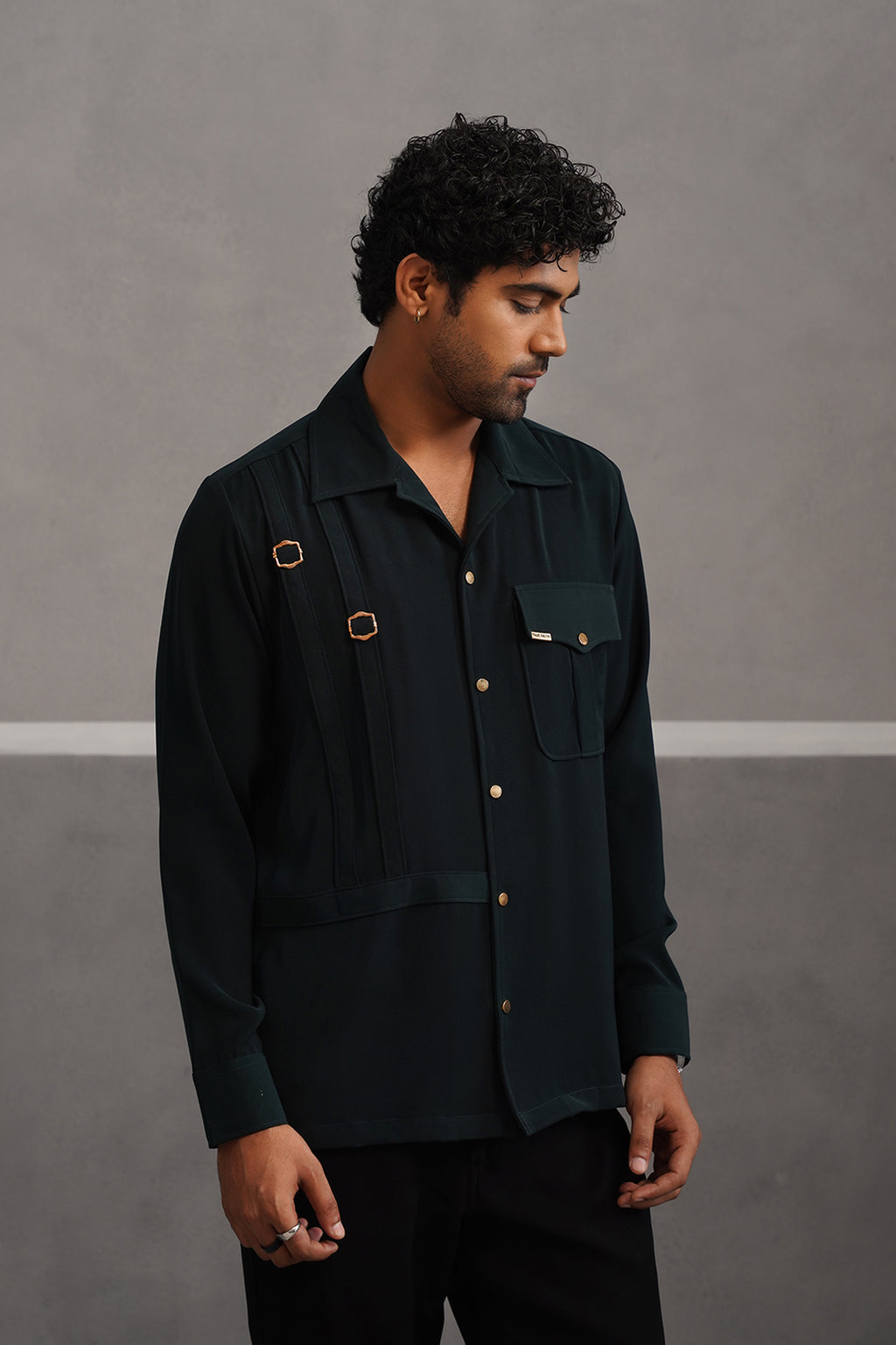 Korean Lycra Elite Full Sleeve Buckle Shirt - Bottle Green