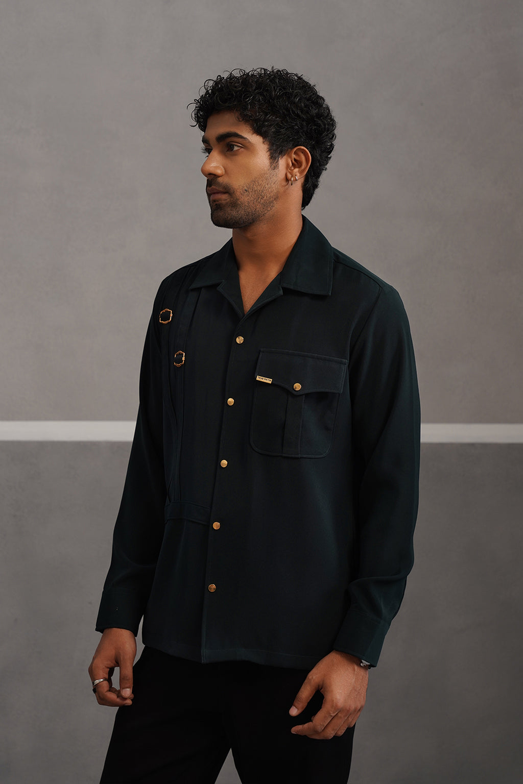 Korean Lycra Elite Full Sleeve Buckle Shirt - Bottle Green