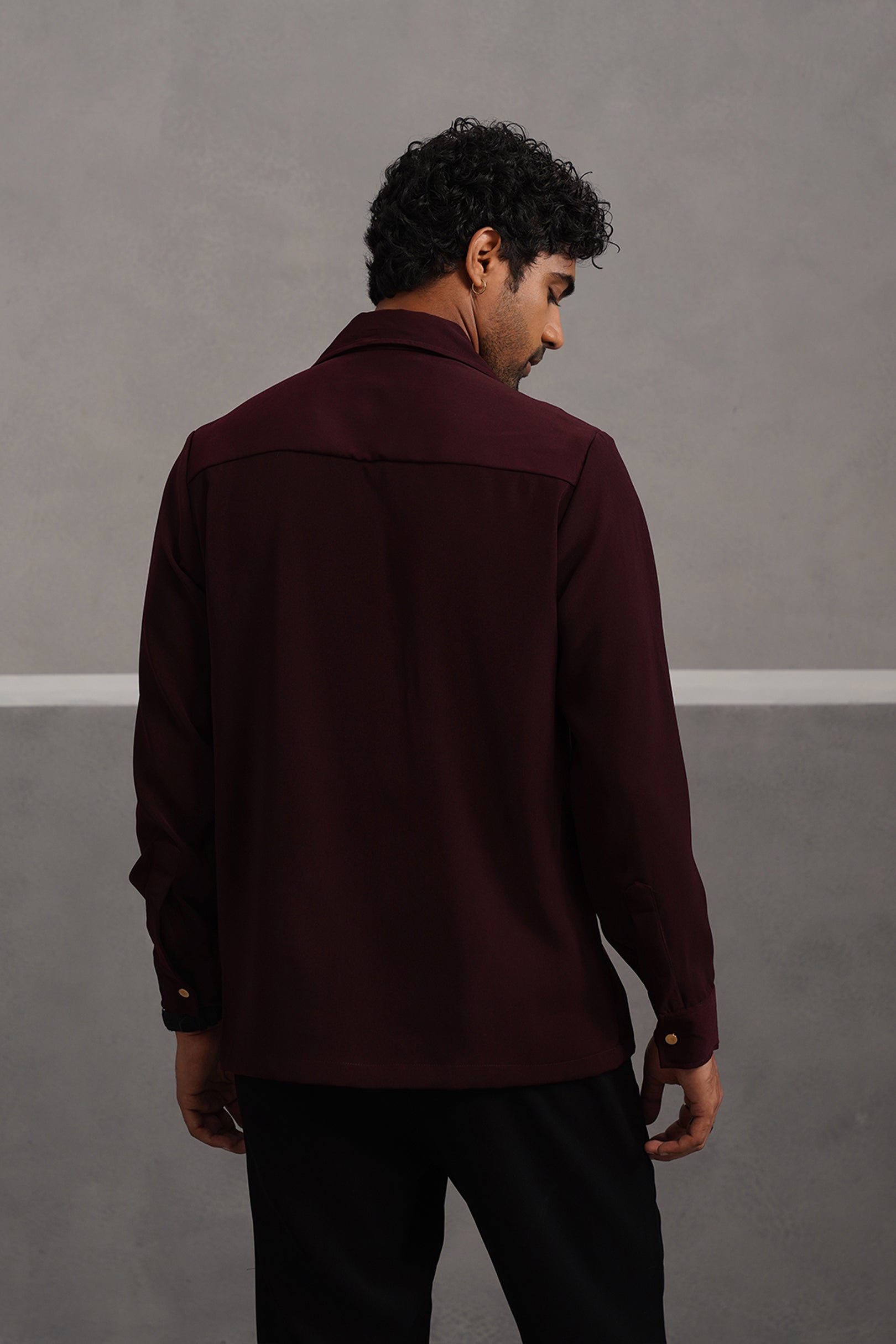 Korean Lycra Elite Full Sleeve Buckle Shirt -Wine