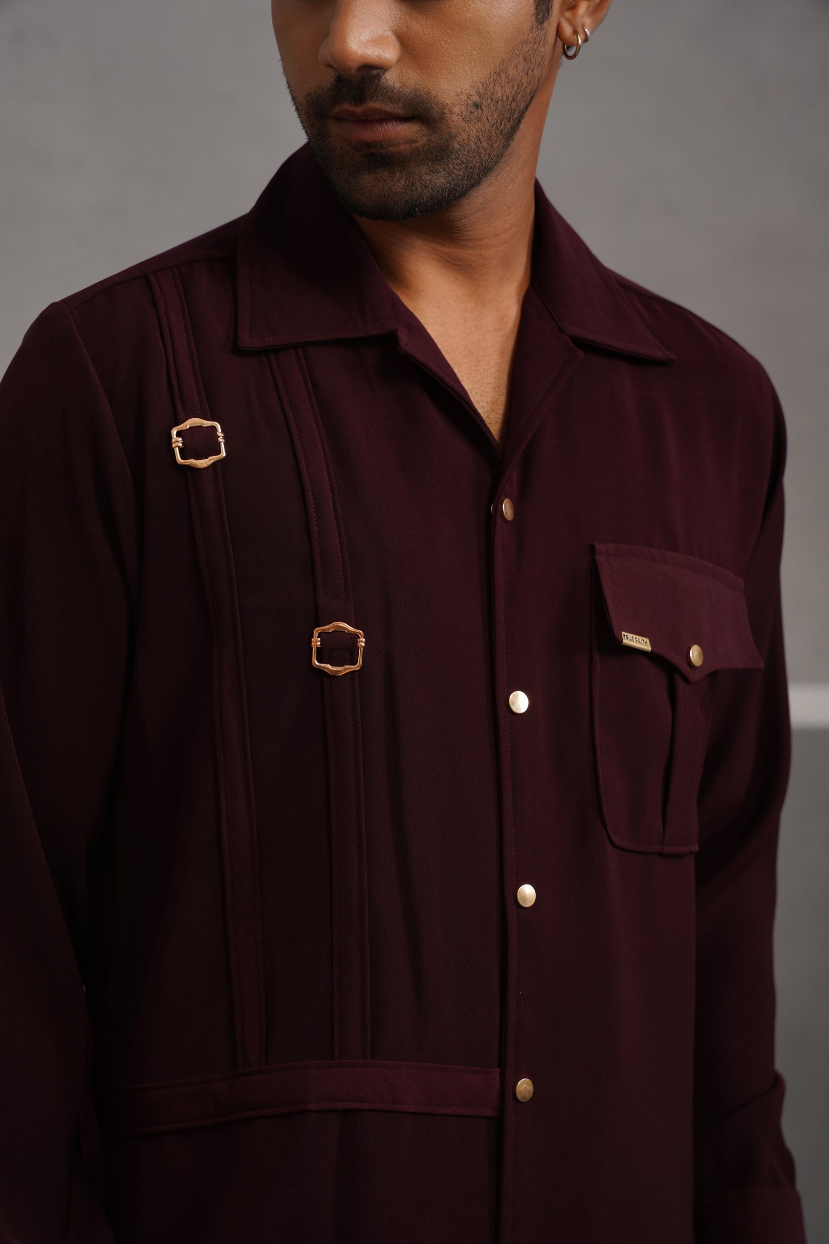 Korean Lycra Elite Full Sleeve Buckle Shirt -Wine