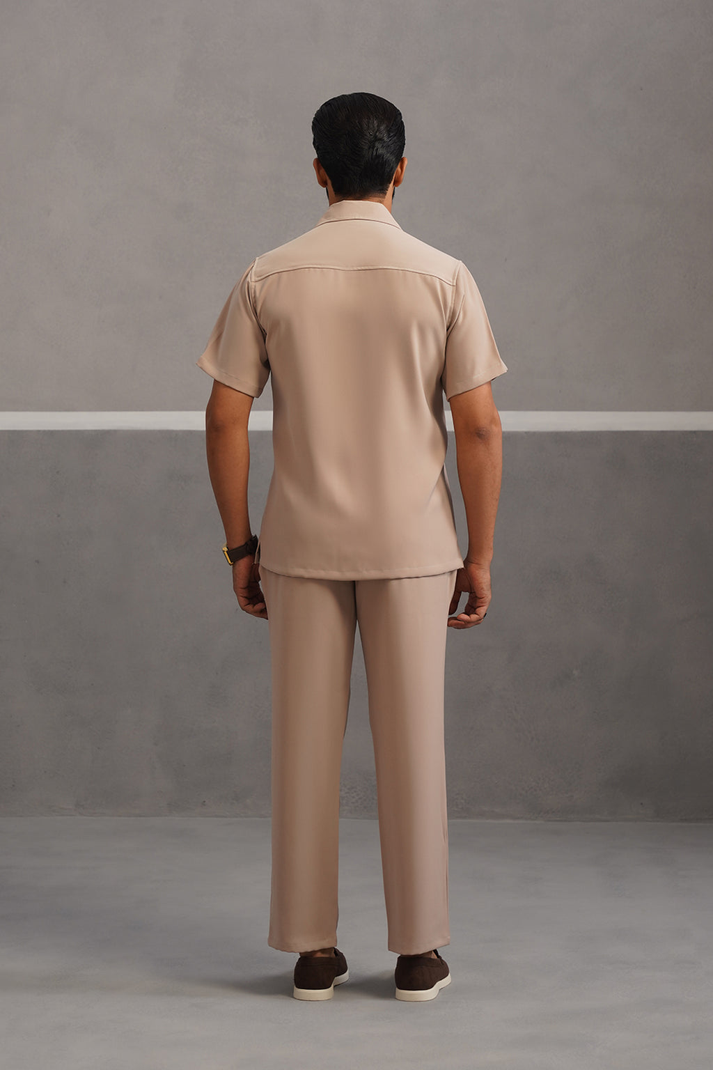 Half Sleeve Korean Lycra Co-ord Set - Beige