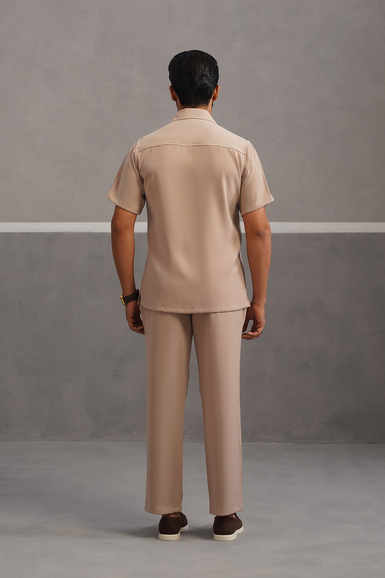 Half Sleeve Korean Lycra Co-ord Set - Beige