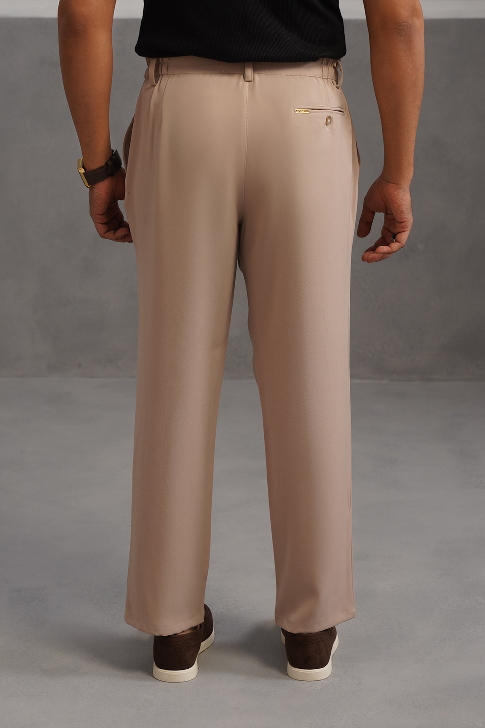 Korean Lycra Tailored Fit Flexi Waist Trouser - Beige