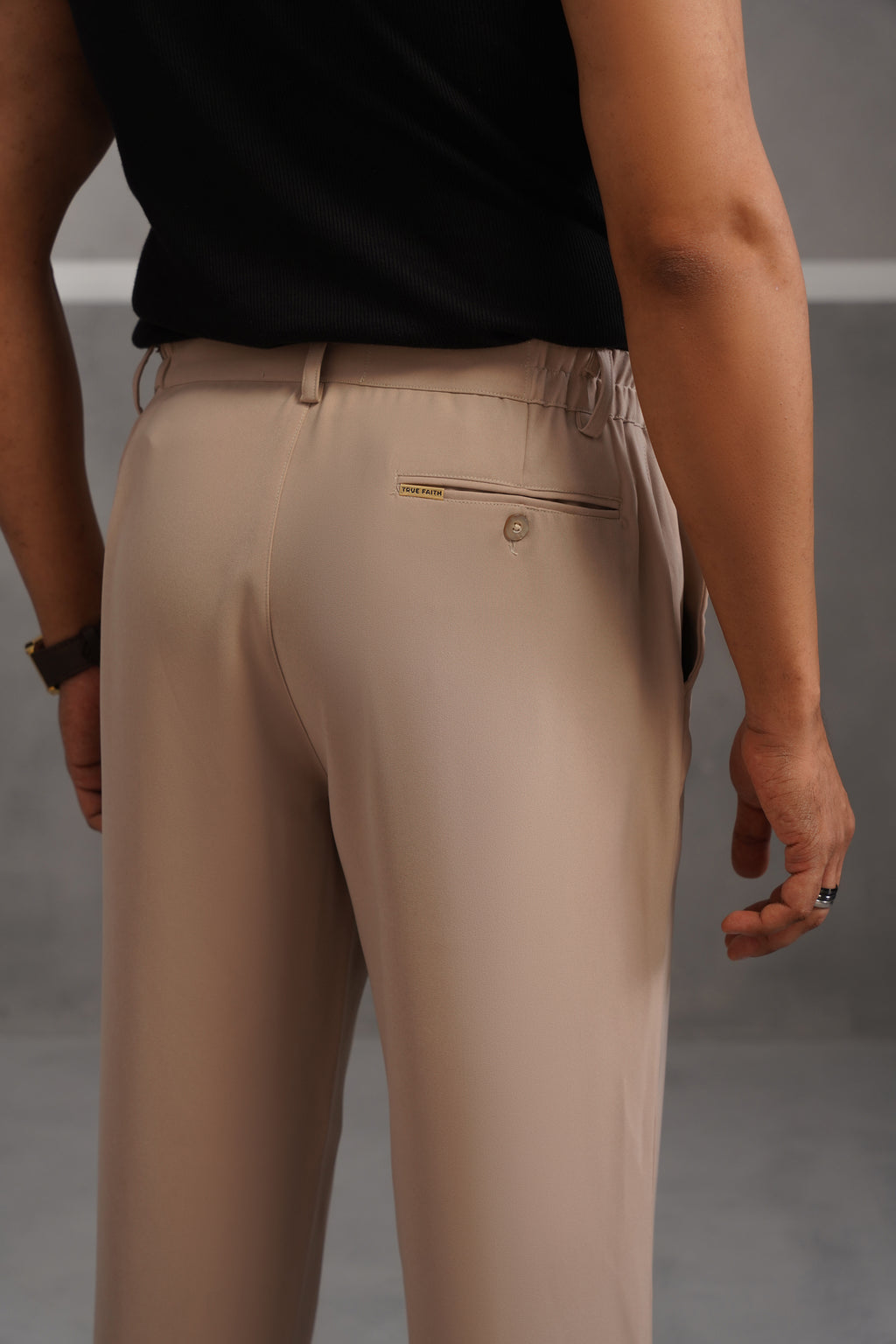 Korean Lycra Tailored Fit Flexi Waist Trouser - Beige