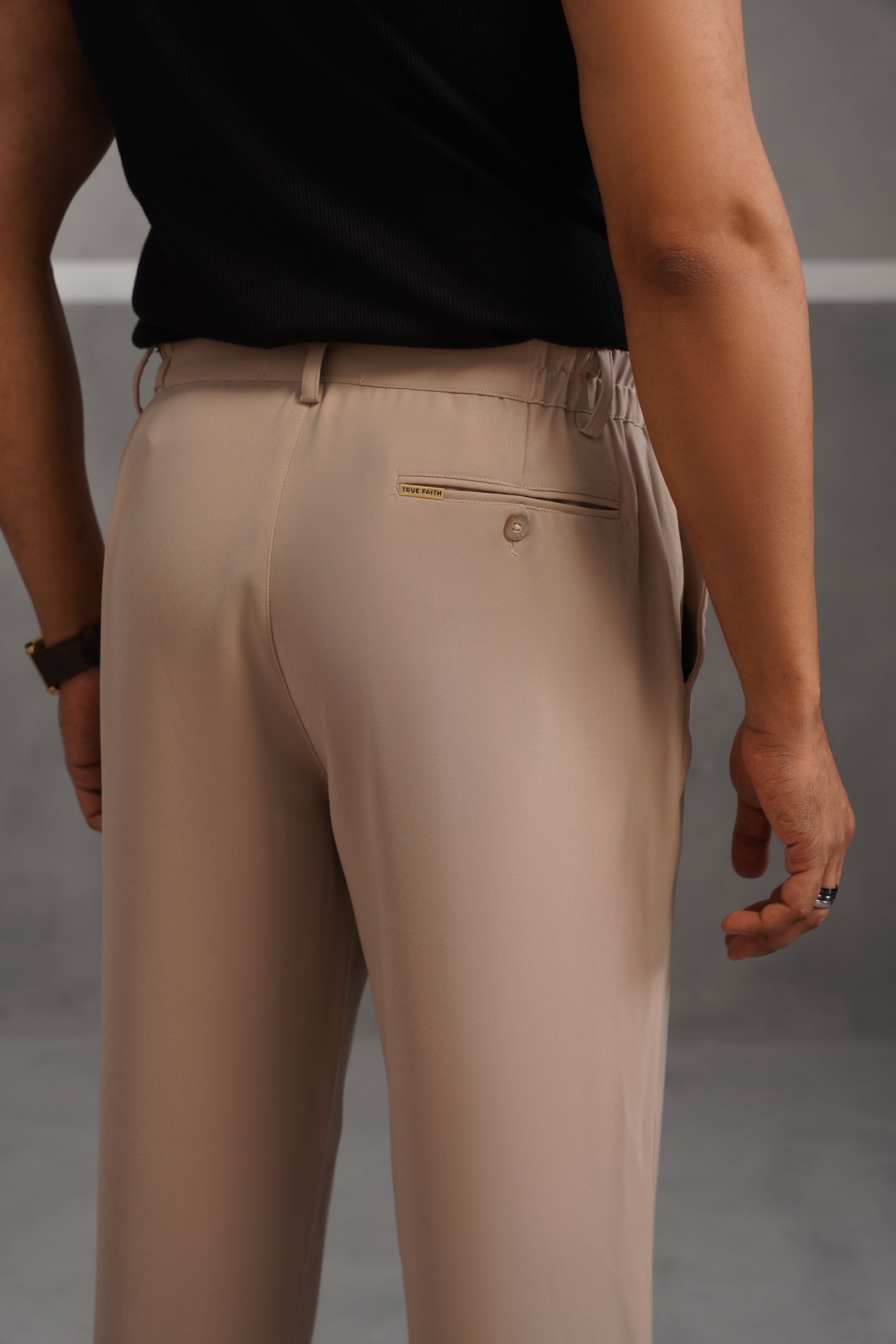 Korean Lycra Tailored Fit Flexi Waist Trouser - Beige