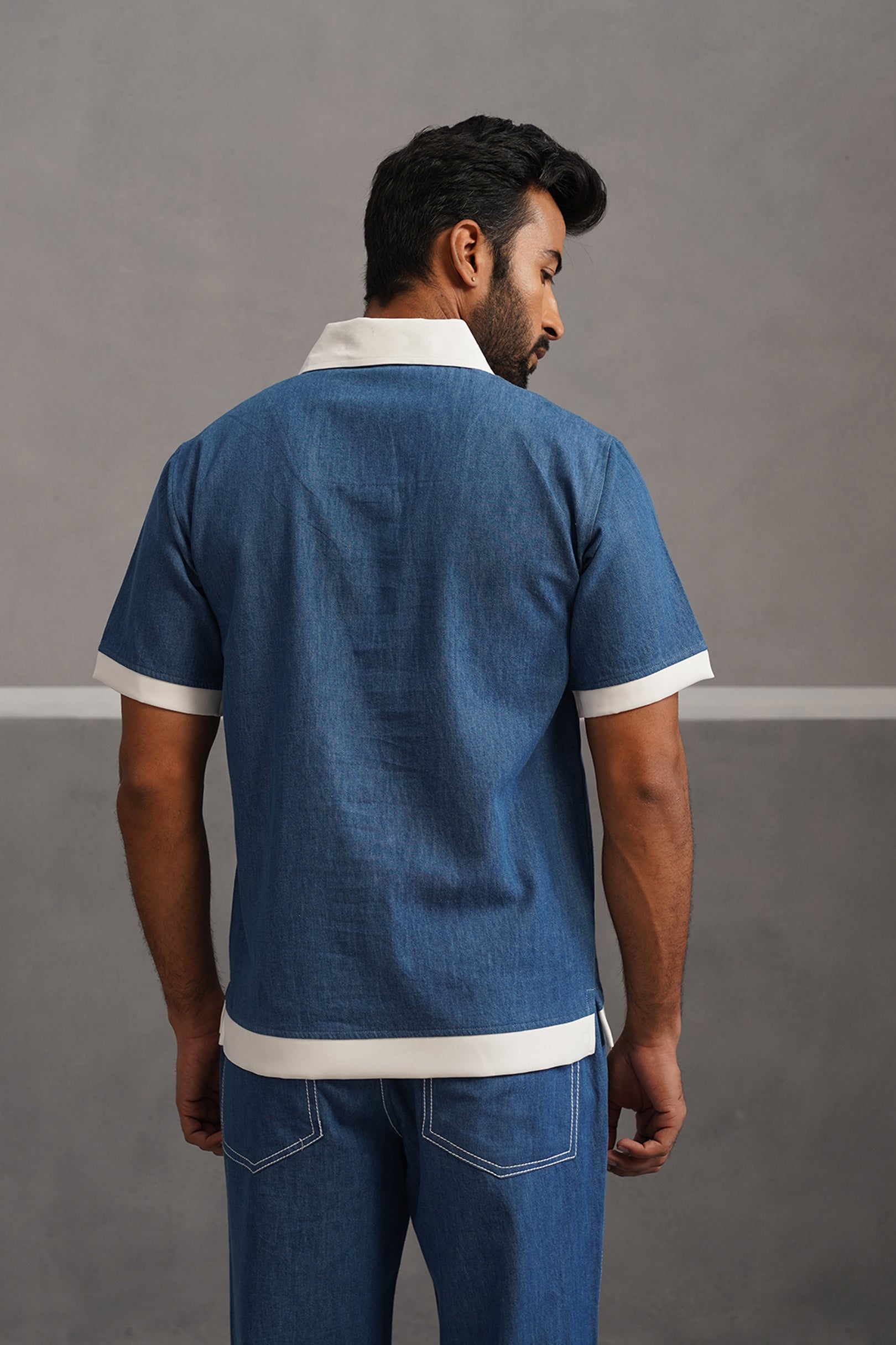 Denim Luxe Polo Collar Tshirt - Medium Blue