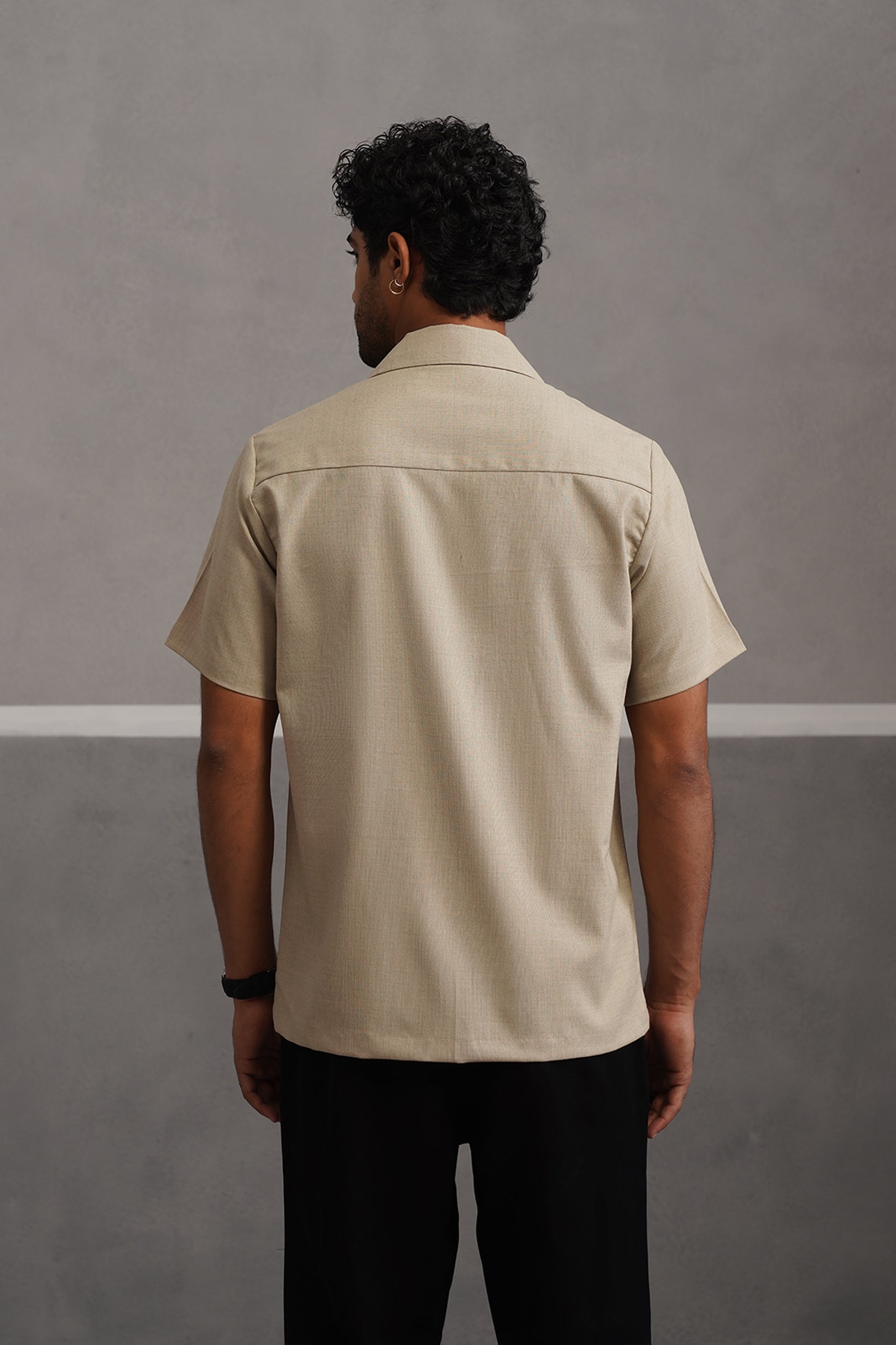 Italian Linen Lycra Double pocket Shirt - Beige
