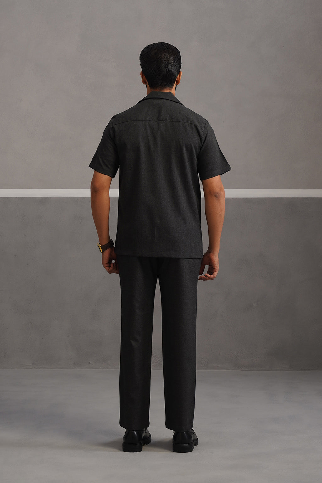 Italian Linen Lycra Double Pocket Coord Set - Black