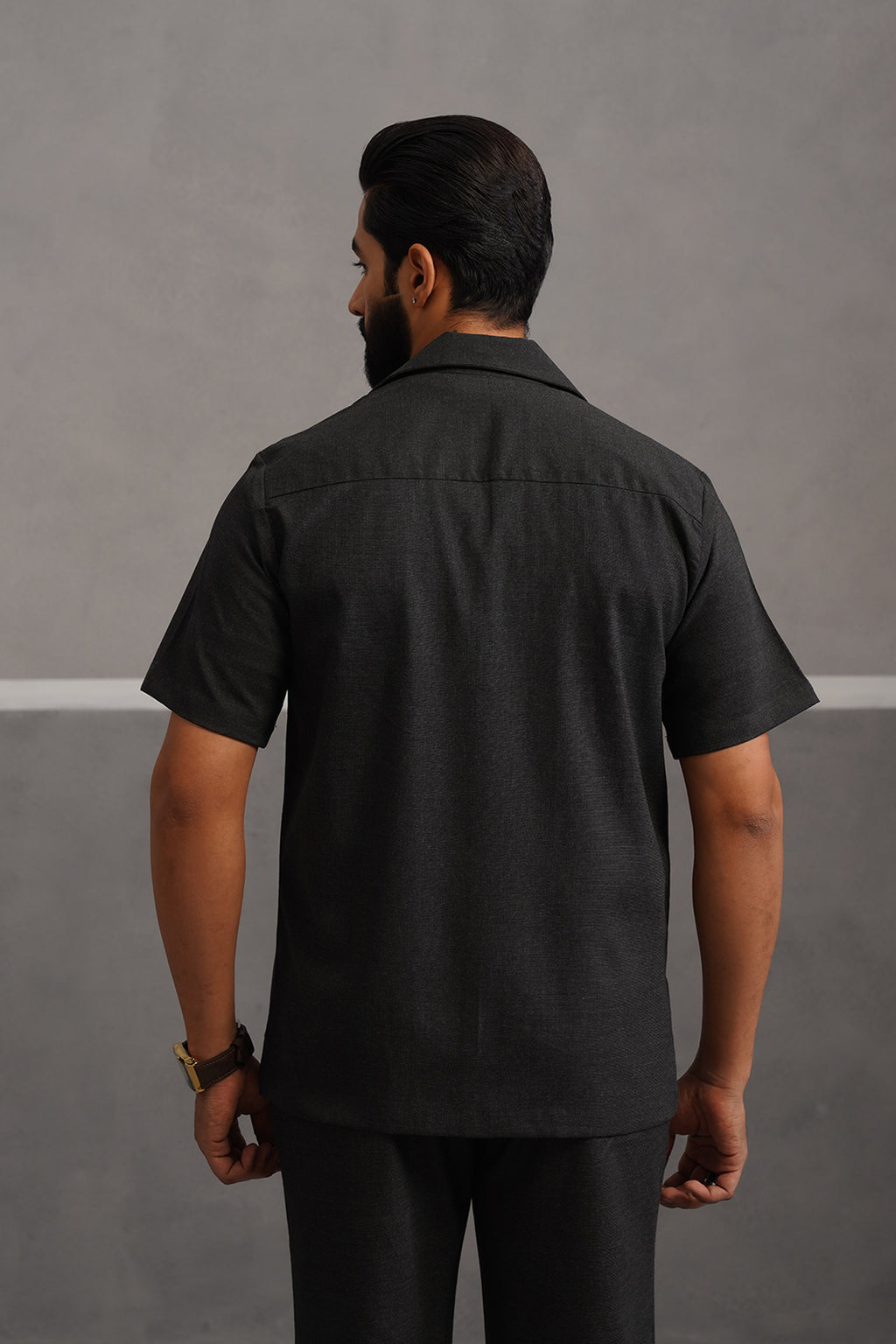 Italian Linen Lycra Double pocket Shirt - Black