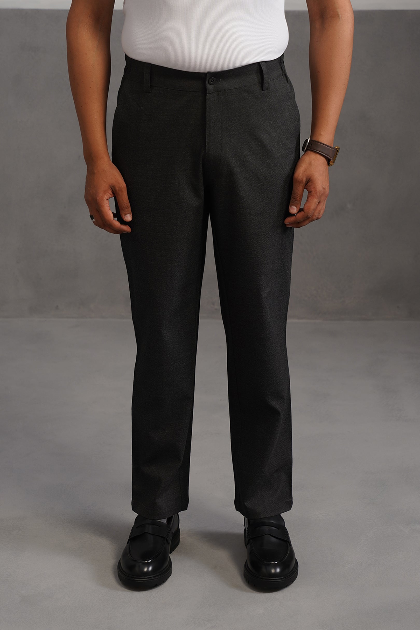 Linen Lycra Tailored Fit Flexi Wasit Trouser - Black