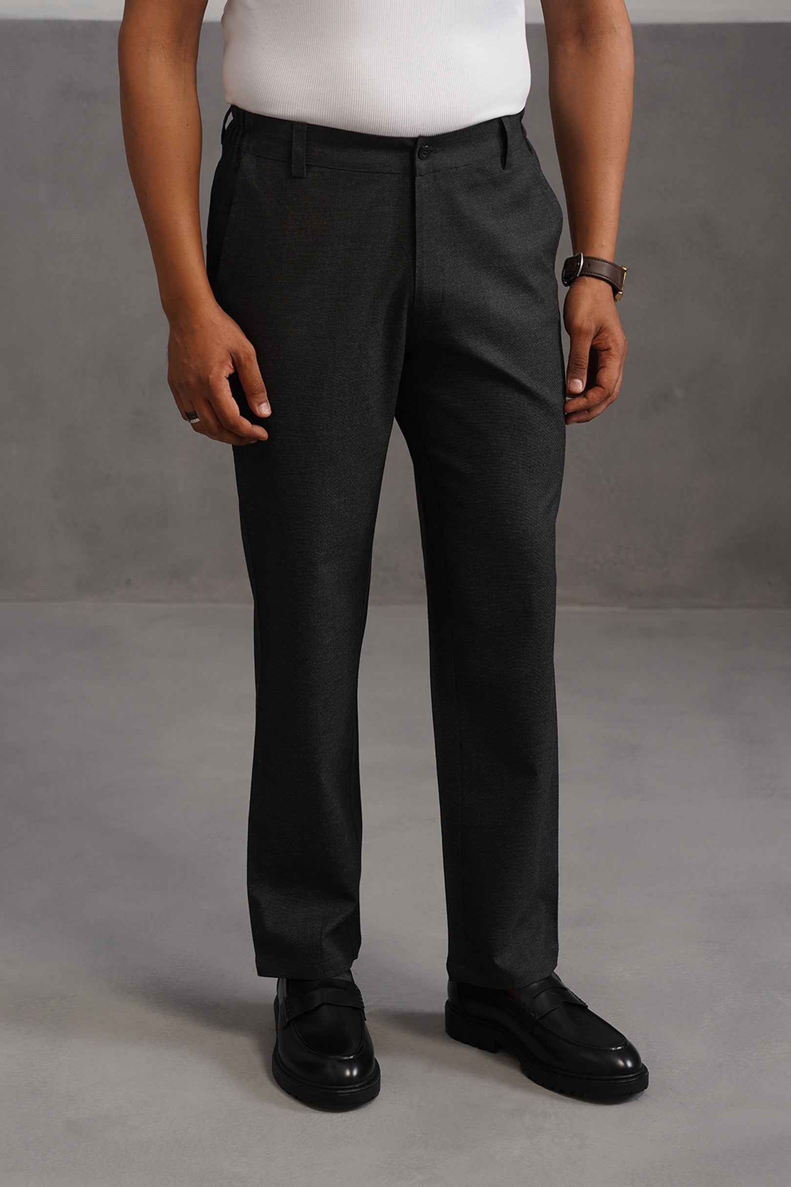 Linen Lycra Tailored Fit Flexi Wasit Trouser - Black