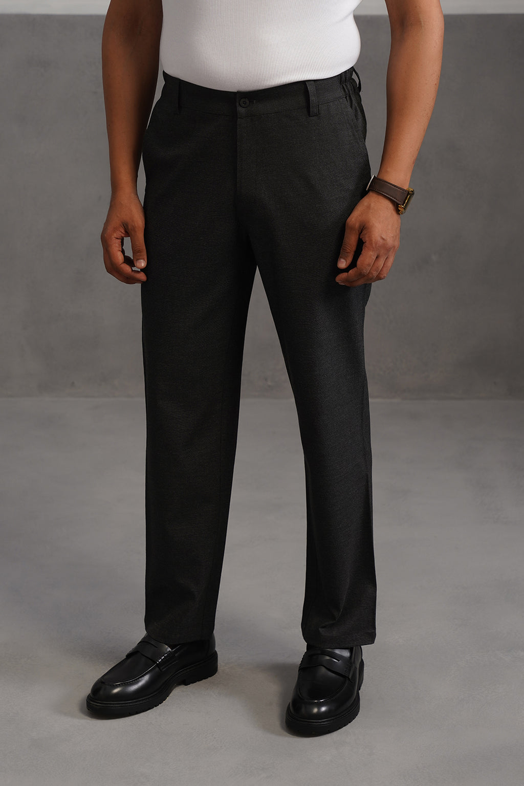 Linen Lycra Tailored Fit Flexi Wasit Trouser - Black