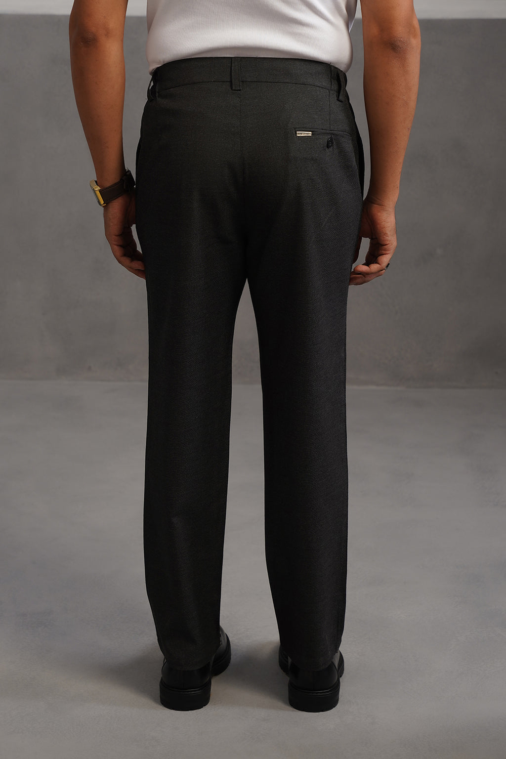 Linen Lycra Tailored Fit Flexi Wasit Trouser - Black