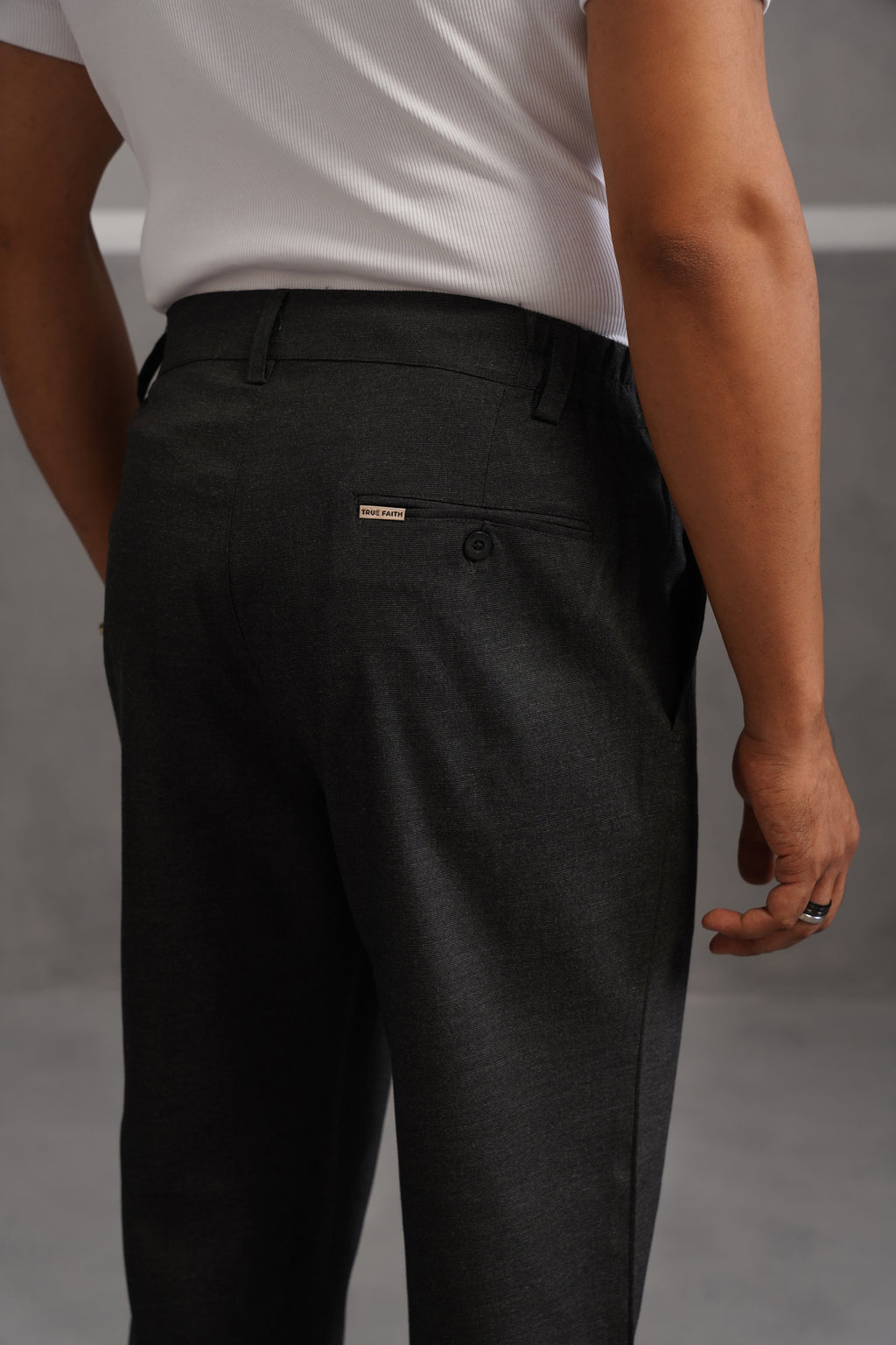 Linen Lycra Tailored Fit Flexi Wasit Trouser - Black