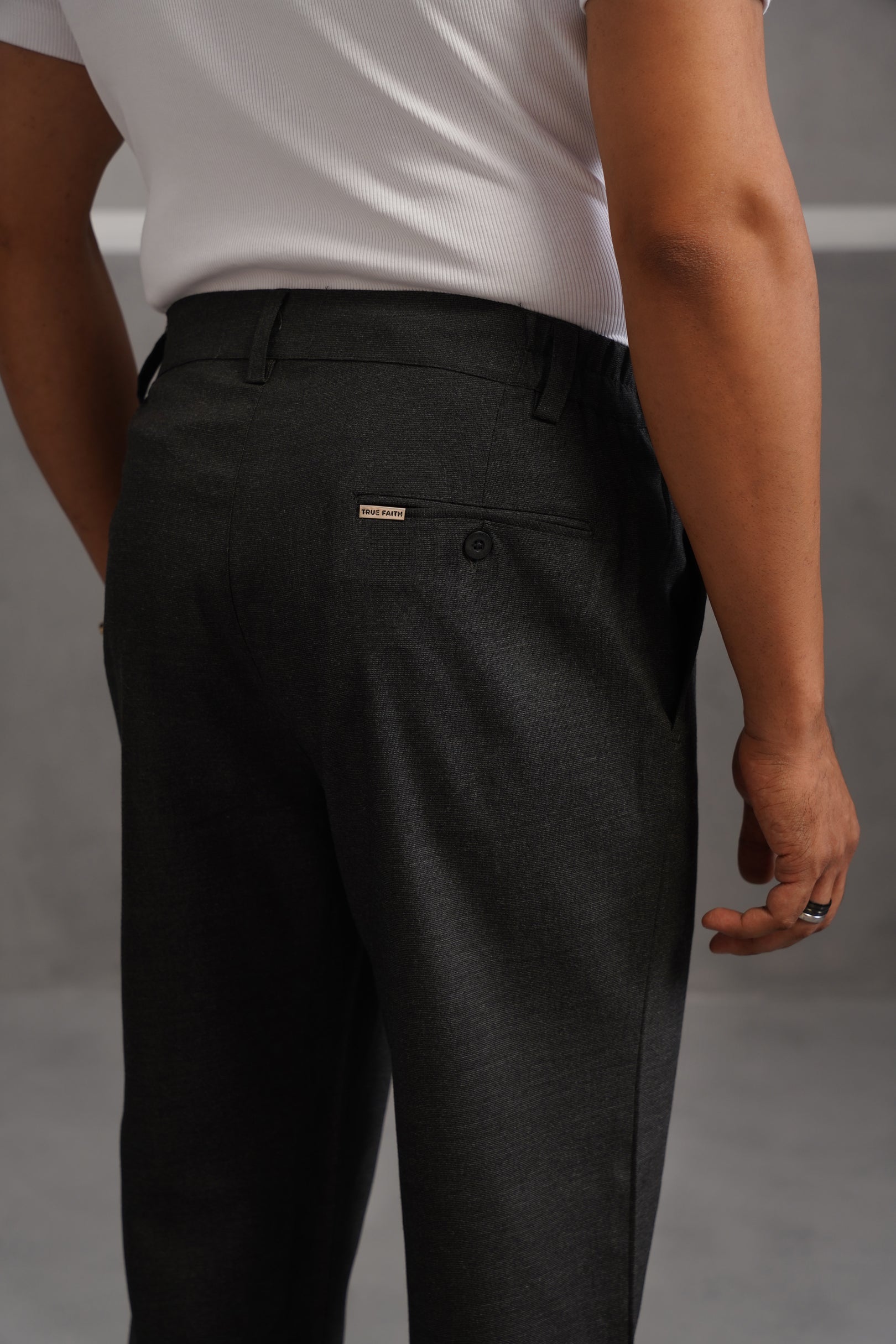 Linen Lycra Tailored Fit Flexi Wasit Trouser - Black