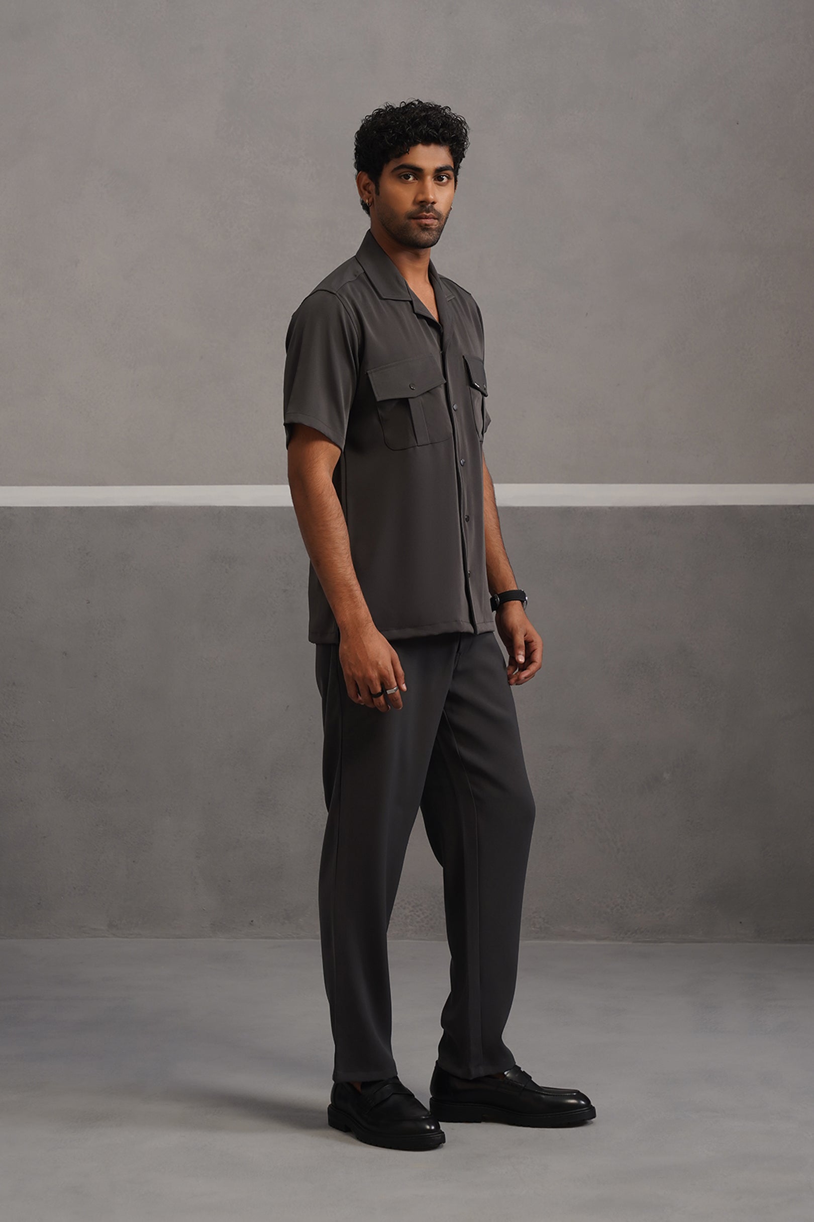 Half Sleeve Korean Lycra Co-ord Set - Grey