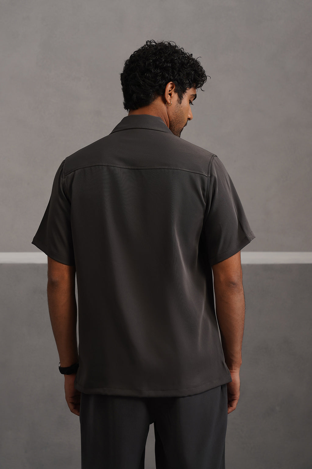 Korean Lycra Luxe Half Sleeve Double Pocket Shirt - Grey
