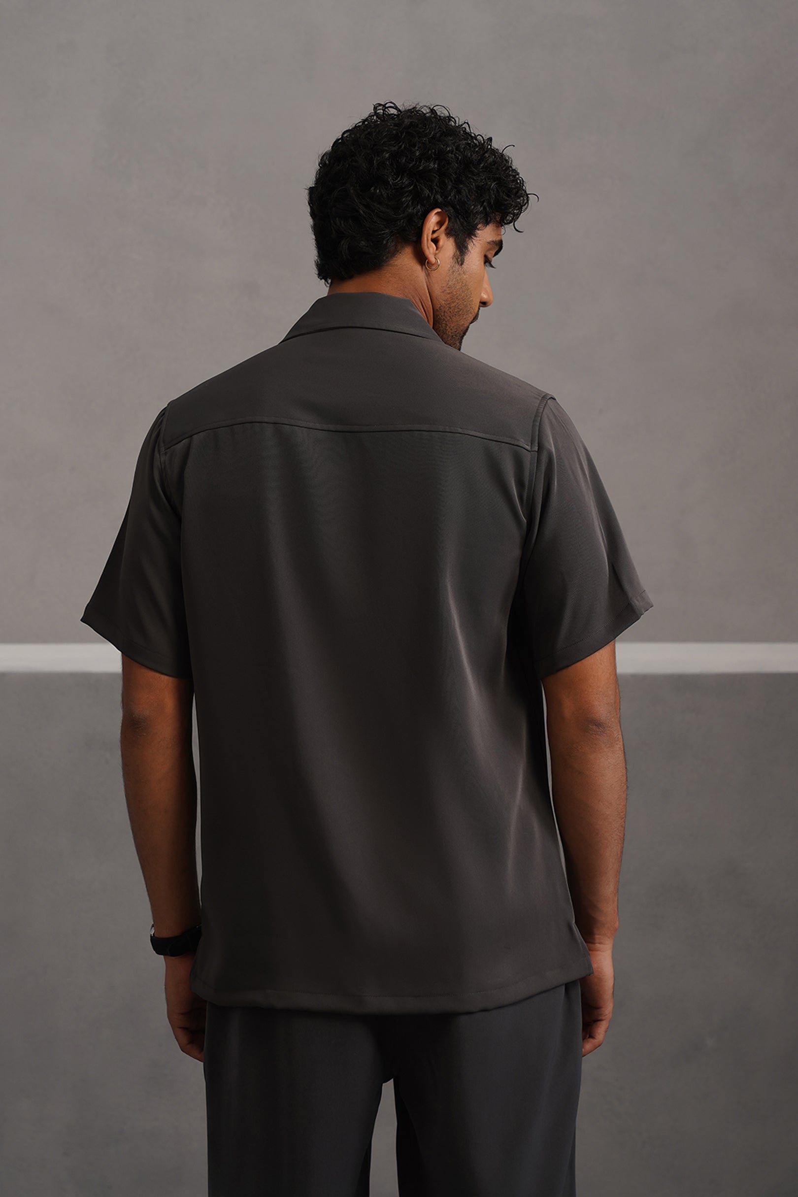 Korean Lycra Luxe Half Sleeve Double Pocket Shirt - Grey
