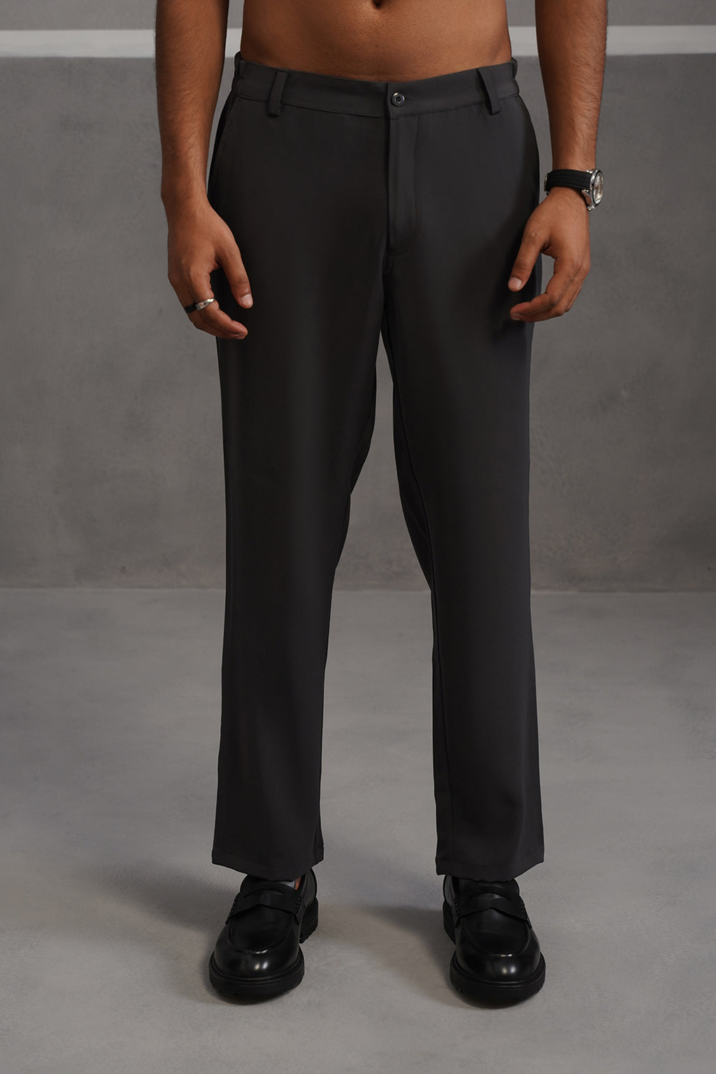 Korean Lycra Tailored Fit Flexi Waist Trouser - Grey