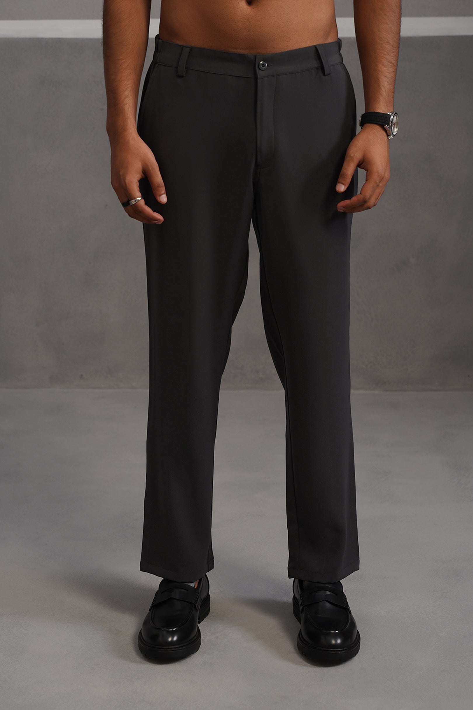Korean Lycra Tailored Fit Flexi Waist Trouser - Grey