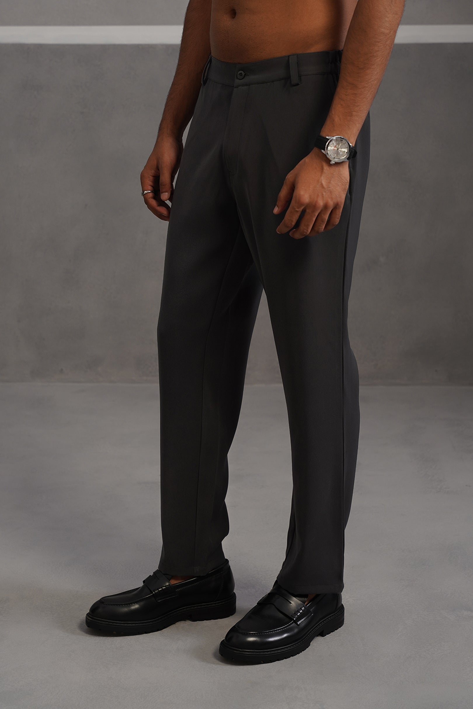 Korean Lycra Tailored Fit Flexi Waist Trouser - Grey
