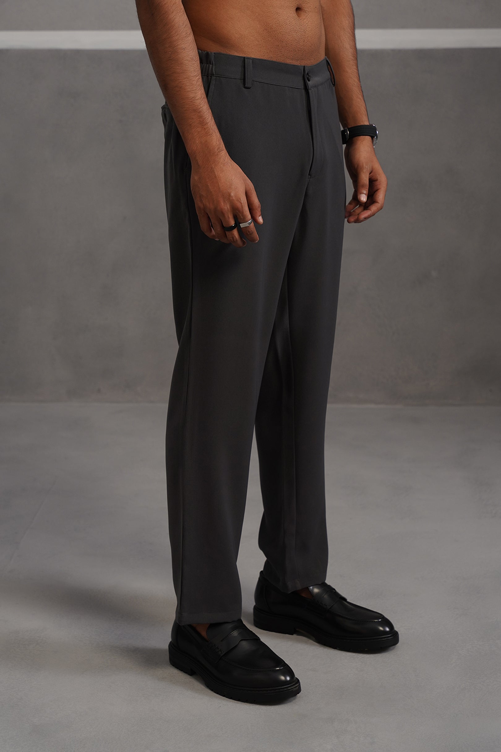 Korean Lycra Tailored Fit Flexi Waist Trouser - Grey