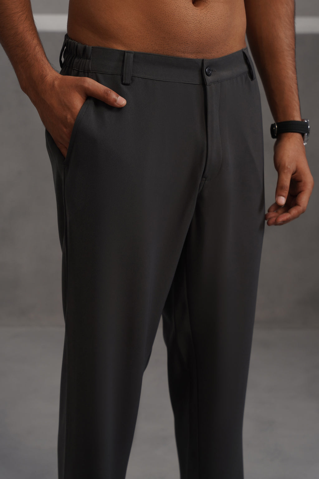 Korean Lycra Tailored Fit Flexi Waist Trouser - Grey