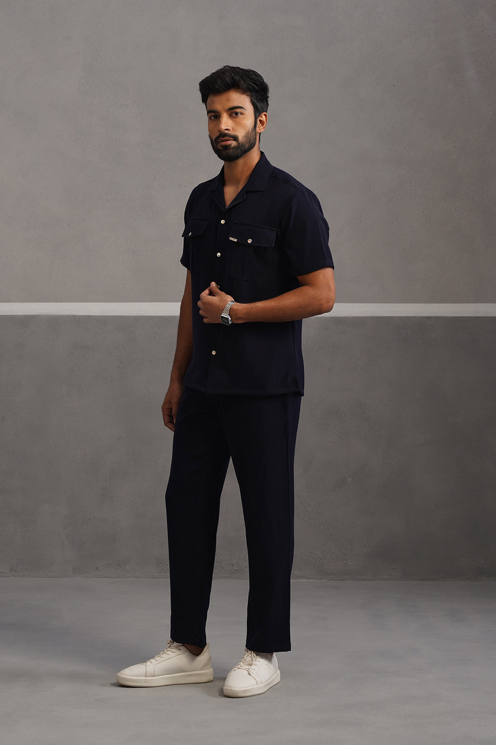 Half Sleeve Korean Lycra Co-ord Set - Blue