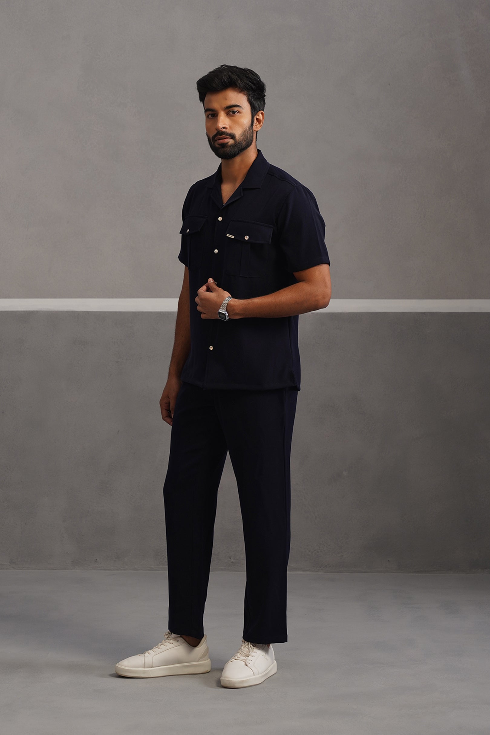 Half Sleeve Korean Lycra Co-ord Set - Blue