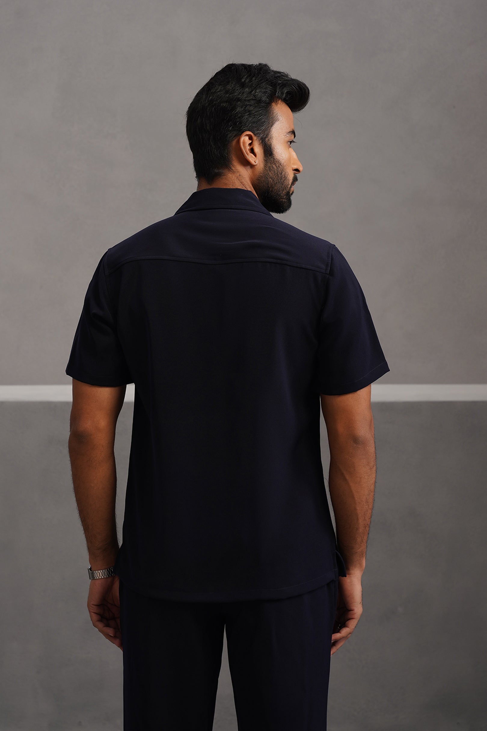 Korean Lycra Luxe Half Sleeve Double Pocket Shirt - Blue