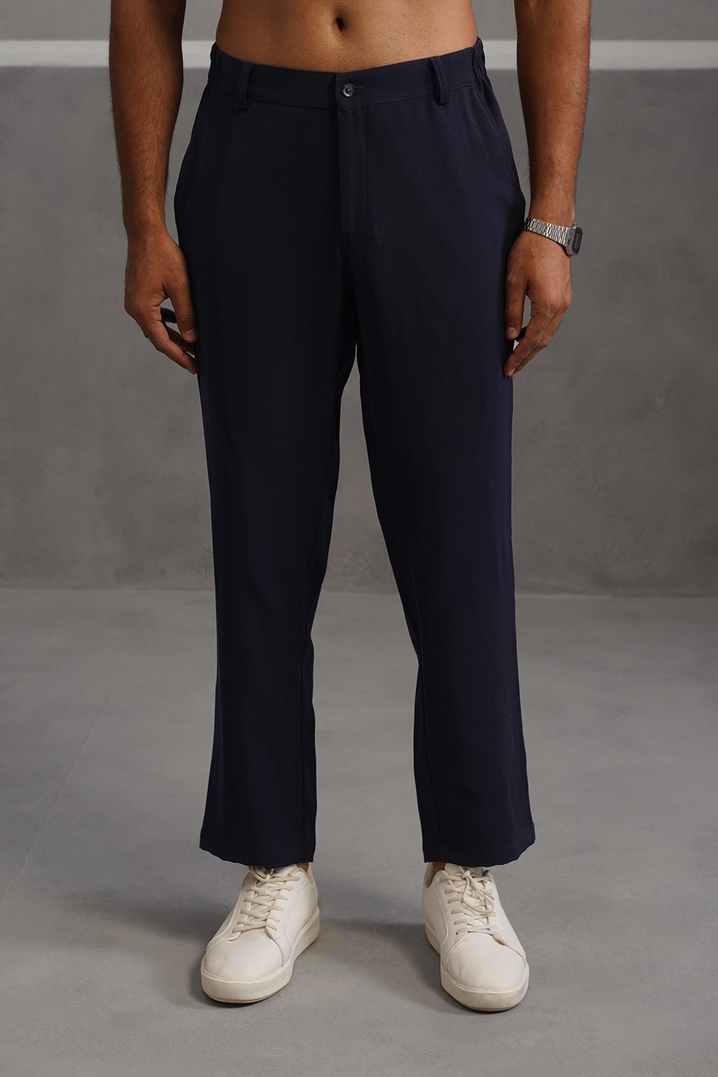 Korean Lycra Tailored Fit Flexi Waist Trouser - Blue