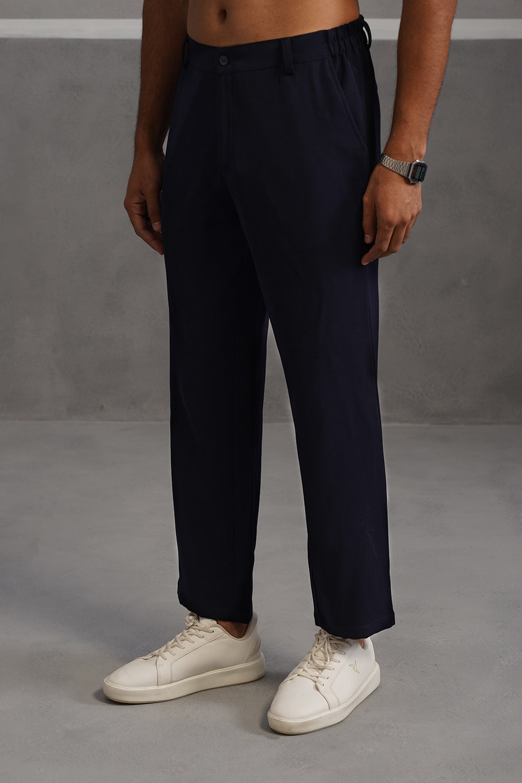 Korean Lycra Tailored Fit Flexi Waist Trouser - Blue