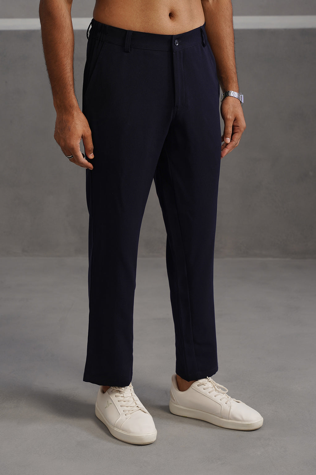 Korean Lycra Tailored Fit Flexi Waist Trouser - Blue